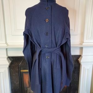ANN TAYLOR NAVY BELTED WOOL CAPE